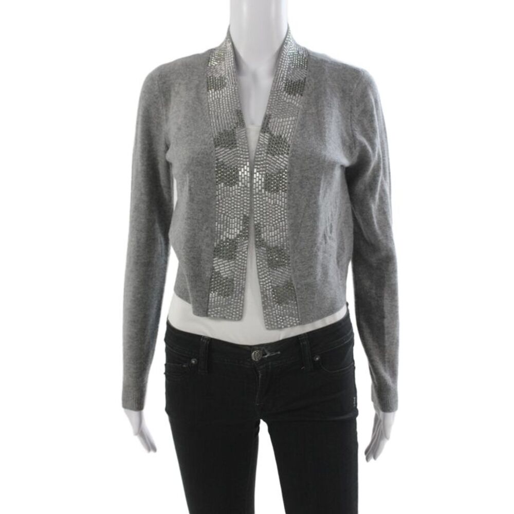 Hayden Womens Cashmere V-Neck Cardigan Gray Long Sleeve Size S